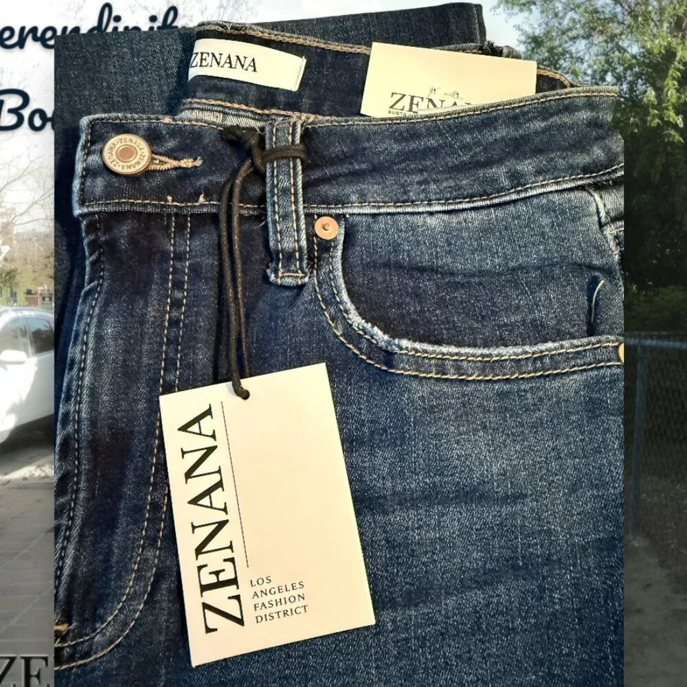 Zenana Super Stretch High Rise Bell Bottom Retro 70s Dark Wash Jeans - Picture 13 of 16
